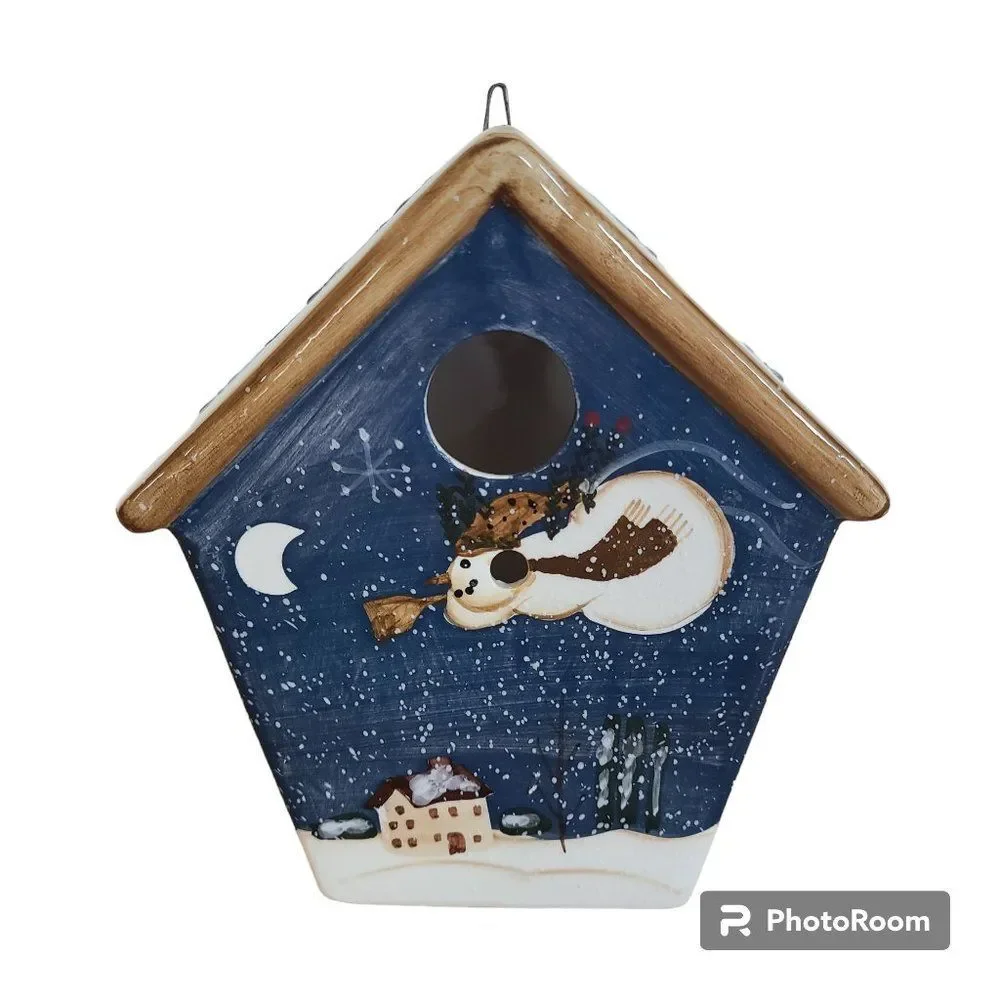 Vintage Ceramic Porcelain Holiday Indoor Outdoor Snowman Birdhouse 4 Bird Lovers